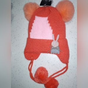 J&W kids hat with double pom pom